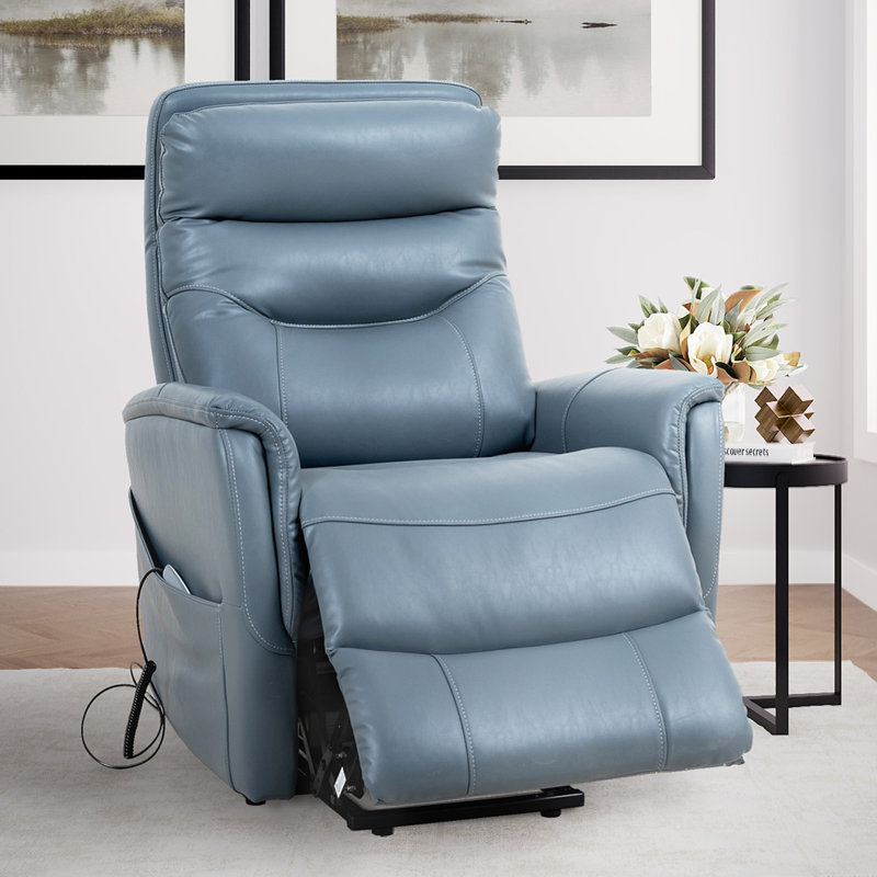 Fauteuil inclinable électrique de 33 po avec accoudoirs évasés Akeelah, Azur doux, Mélange de polyester