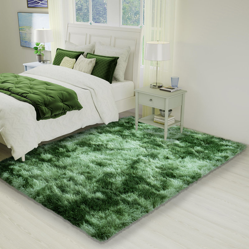 Shag Area Rugs for Living Room, 4x6 ft Soft Fluffy Rugs for Bedroom, Nursery, Kids Room Home Decor, Tie-Dyed Dark Green