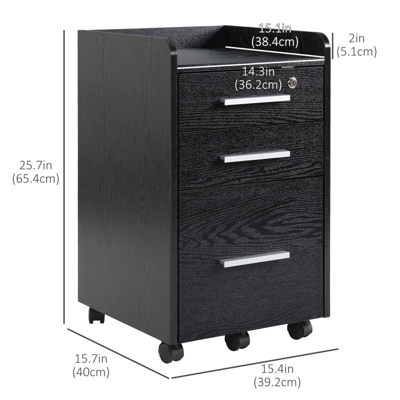 15.4'' Wide 3 -Drawer Mobile File Cabinet, Black