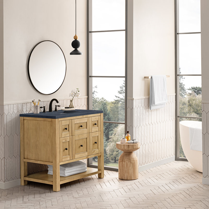 Breckenridge 36'' W Single Vanity, Charcoal Soapstone, Light Natural Oak, 8" Widespread