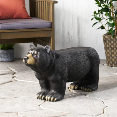 Concrete Outdoor Seating In Matte Black Colour - No Assembly Required, 11.08" D X 16.35" H 32.32" W Bear-themed Bench