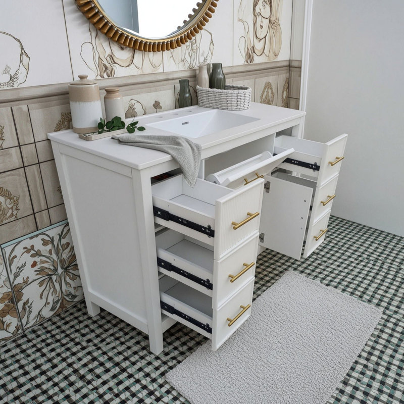 Freestanding Standard Free Standing Single Double Single Vanity Bathroom Vanity With Top, White