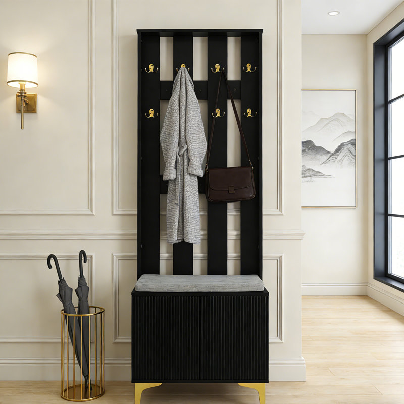 Arbre d'entrée avec banc, rangement pour chaussures et portemanteau, Noir