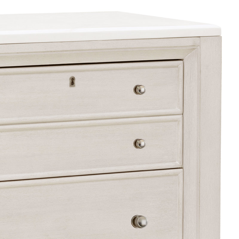Beige and White 2-Drawer Nightstand with Marble Top