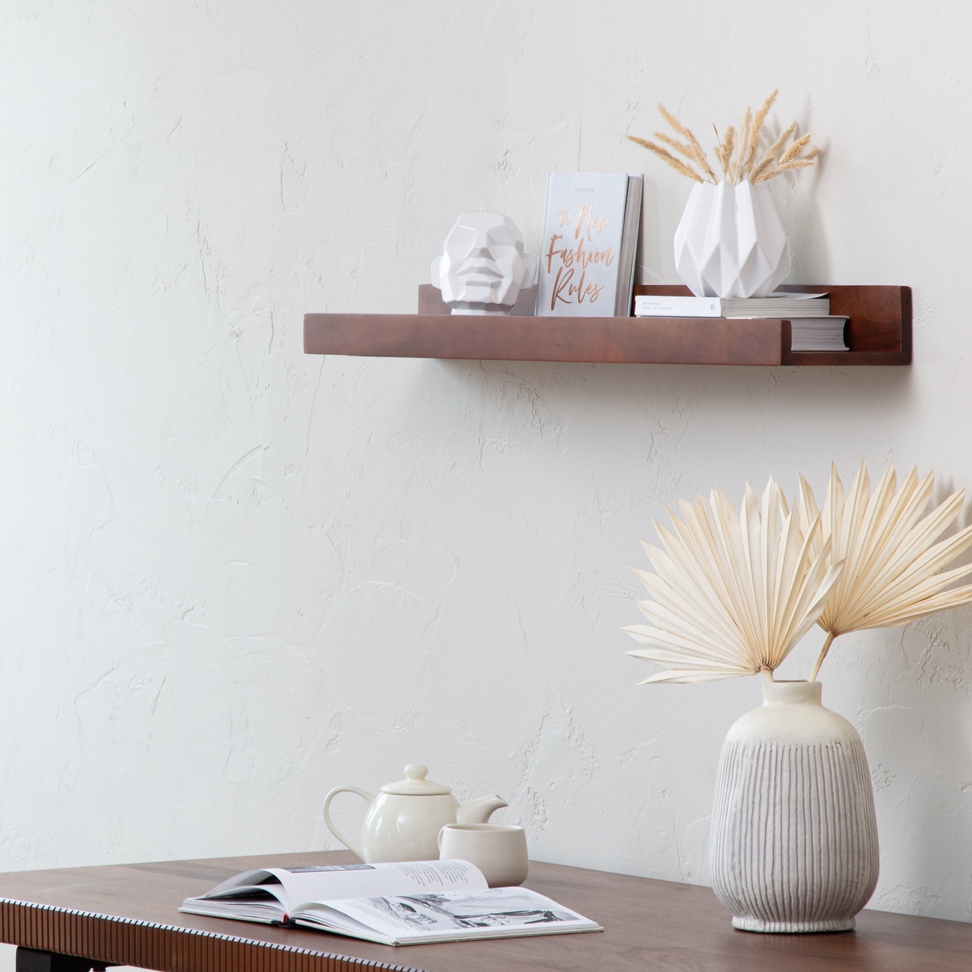 Dezerea Lipped Wall Mounted Shelves, 3.5" H x 36" W x 7.25" D, Walnut