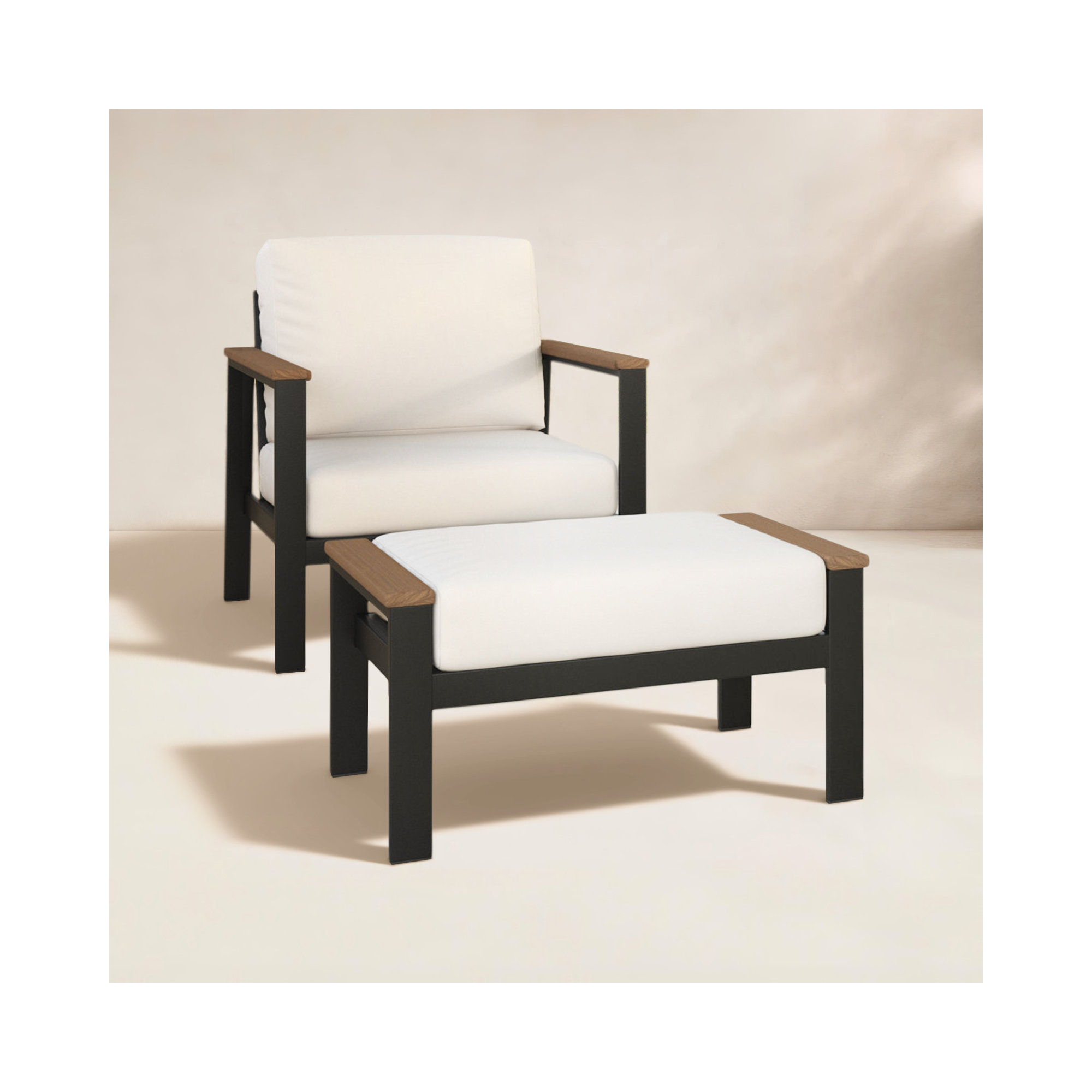 Townsend Patio Chair Sunbrella® Cushions and Ottoman, Sunbrella Canvas Natural