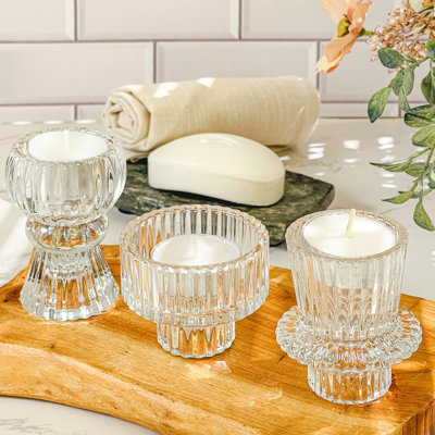 Bougeoirs et bougeoirs en verre doré rose côtelé Kate Aspen (6 tailles assorties)