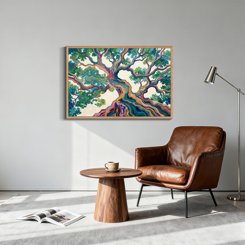 Art mural sur toile multicolore arc-en-ciel branches et feuilles vertes, H 36 po x l 48 po