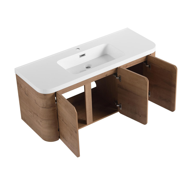 Meuble-lavabo mural avec lavabo en résine blanche, 47"