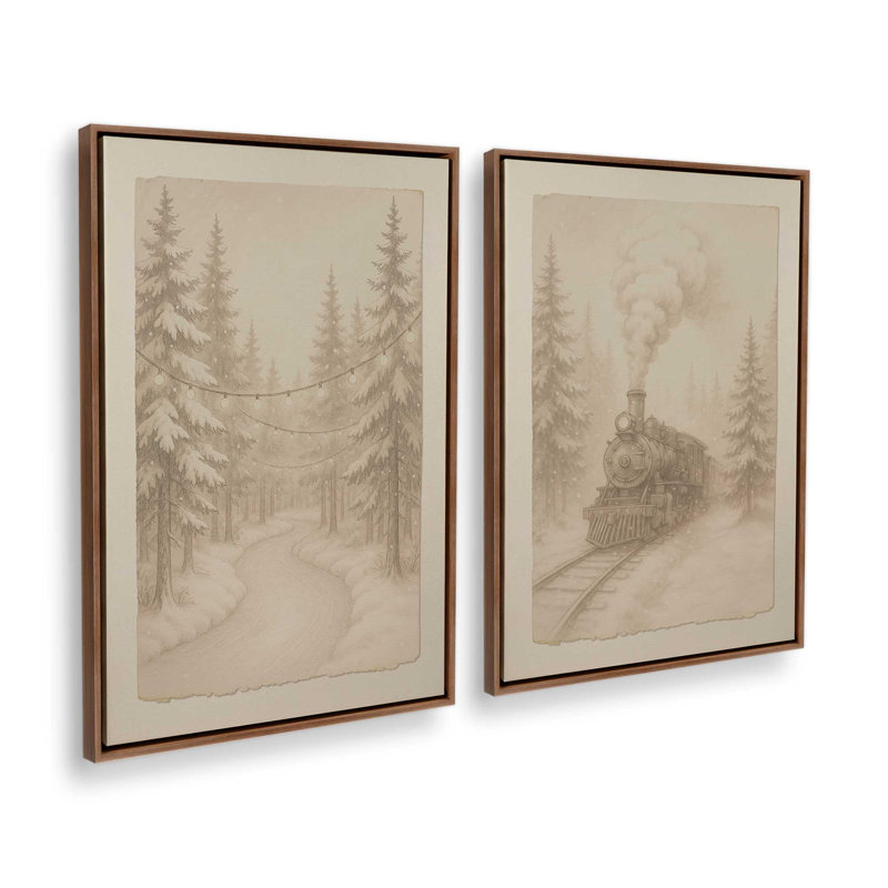 «Snowfall Sketches», ensemble de 2 impressions sur toile, Noyer, Impression encadrée sans passe-partout, H 12 po x l 18 po