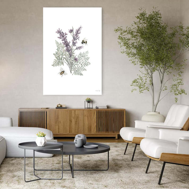 Lavande botanique, abeille, art lavande contemporain, H 48 po x l 32 po