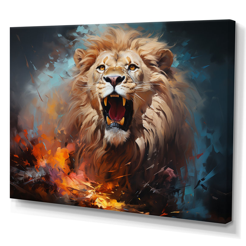 Lions, énergie indomptée sur toile, H 24 po x l 32 po x P 1 po, Toile tendue