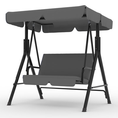 Outdoor Porch Swing, 2-Seat Patio Swing Chair with Stand, Adjustable Canopy, Metal Frame, Gray