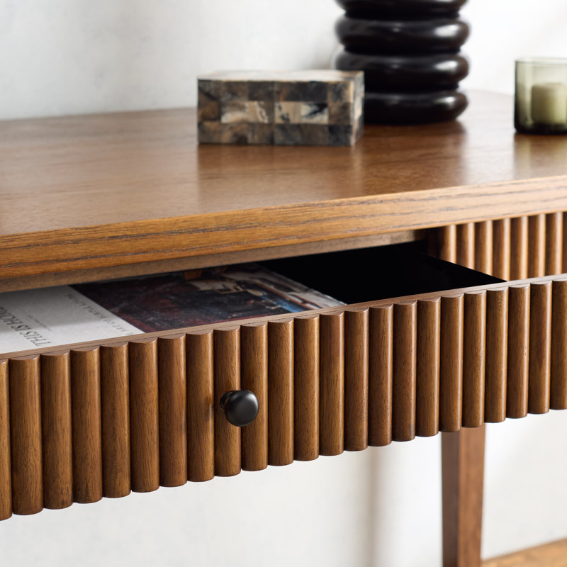 Shelbie 1 Drawer Reeded Desk, Medium Oak