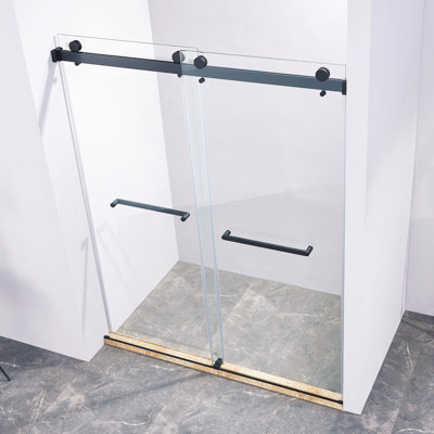 56-60"W X 75"H Frameless Double Sliding Shower Door, 304 Stainless Steel, 5/16" (8Mm) Thick SGCC Tempered Clear Glass