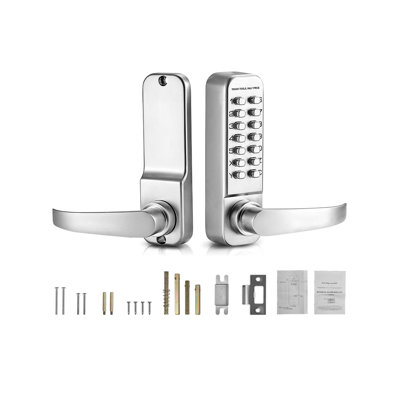 Mechanical Keyless Entry Door Lock, 14 Key Mechanical Door Lock, Mechanical Keypad Door Lock with Handle, Stainless Steel Waterproof Keyless Gate Lock