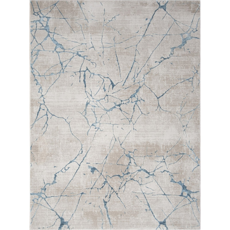 Tapis abstrait en plastique polypropylène beige / bleu Elegance, Rectangle 5 pi 3 po x 7 pi 3 po