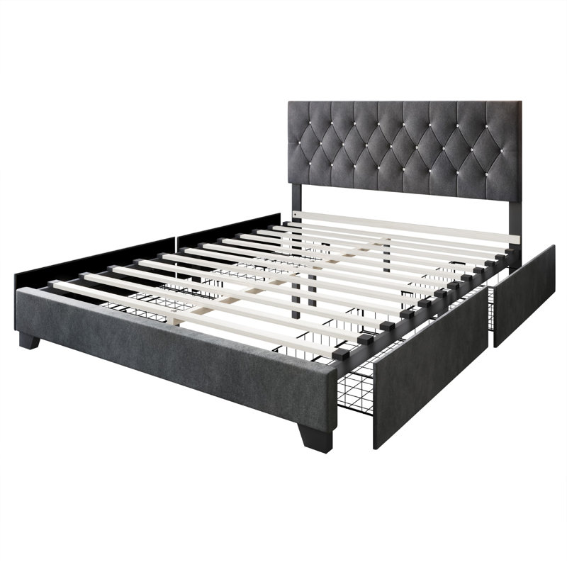 Svend Upholstered Platform Storage Bed, Black, Queen