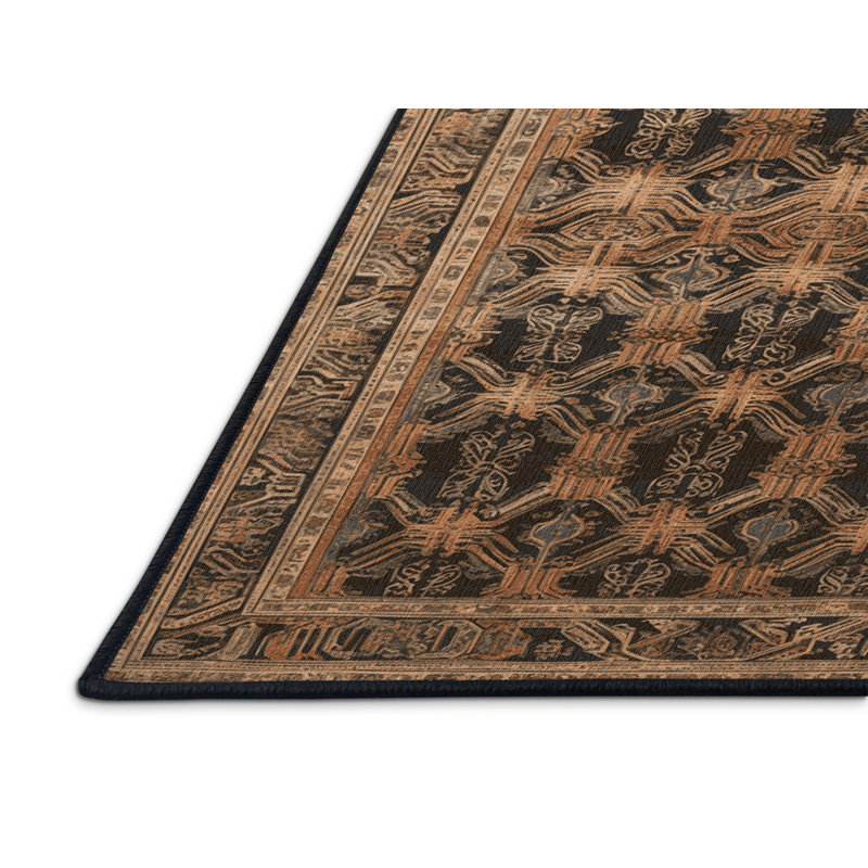 Tapis art déco brun lavable à la machine, Carré 3 pi