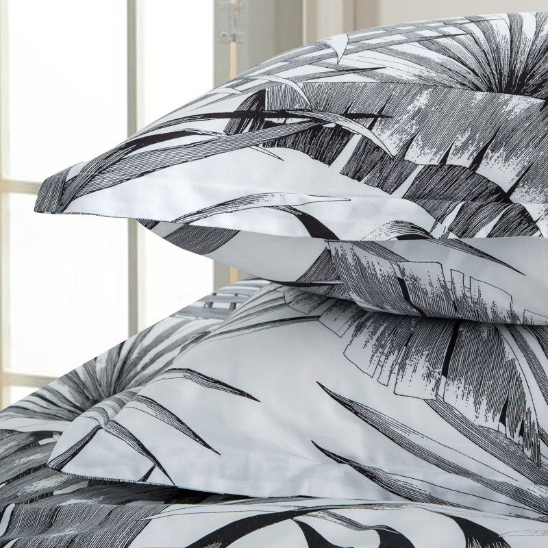 Egyptian-Quality Cotton Sateen Floral Duvet Cover, Queen Duvet Cover + 2 Pillow Cases