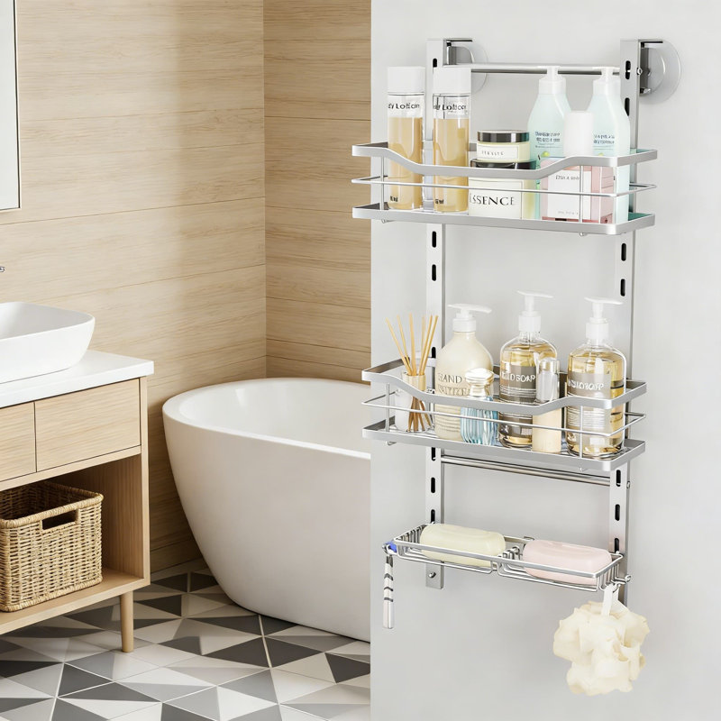 Over The Door Shower Caddy - 3 Tier Adjustable Hanging Bathroom Organizer With Soap Holder, No Drilling Stainless Steel Shower Rack For Shampoo, Body Wash, And Toiletries