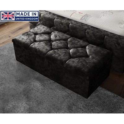 102 Wide Crushed Velvet Ottoman Storage Box with Hydrolic Arm