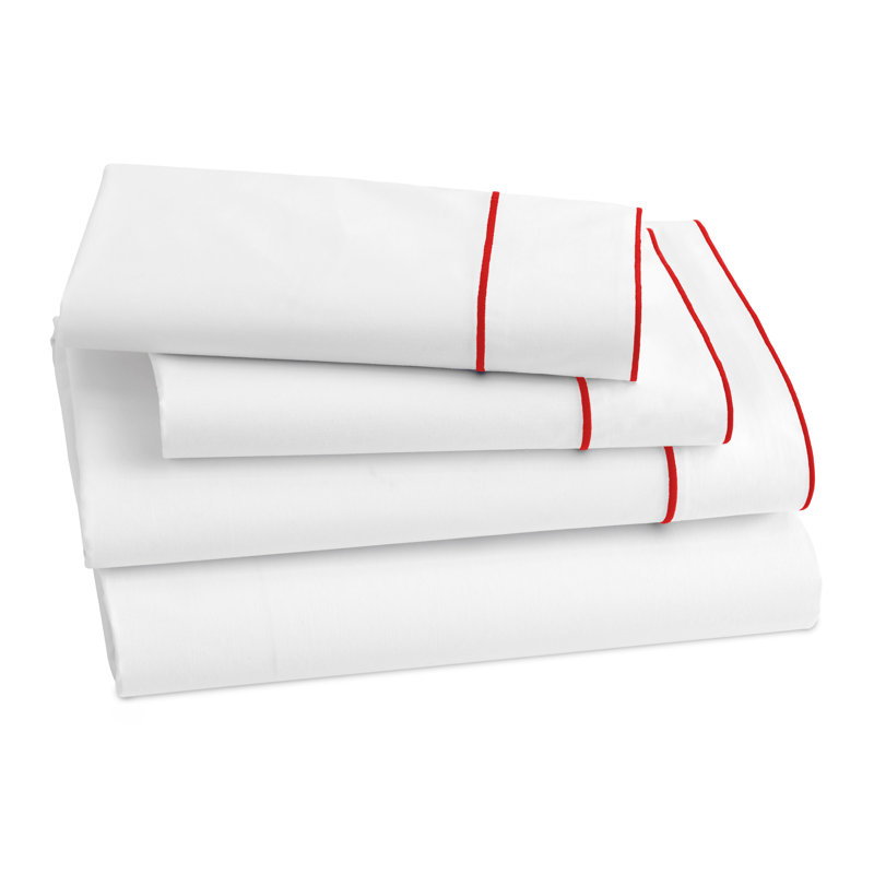 Salerno Flat Sheet, King Flat Sheet, White/Red