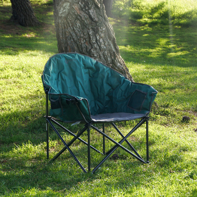 Forest Green Heavy-Duty Padded Folding Camping Chair with Cup Holder