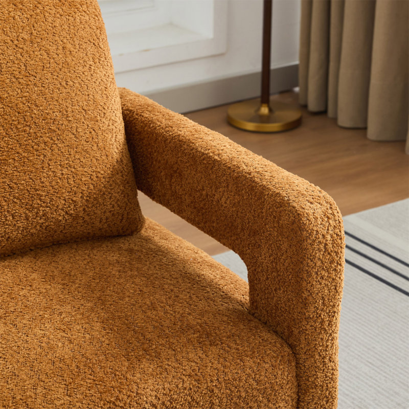 29.13" W Square Swivel Accent Chair, Modern Rotating Arm Chair with Open Back,360 Degree Rotation, Lounge Club Chair with Removable Back Cushion for Living Room, Hotel, Bed Room,Caramel