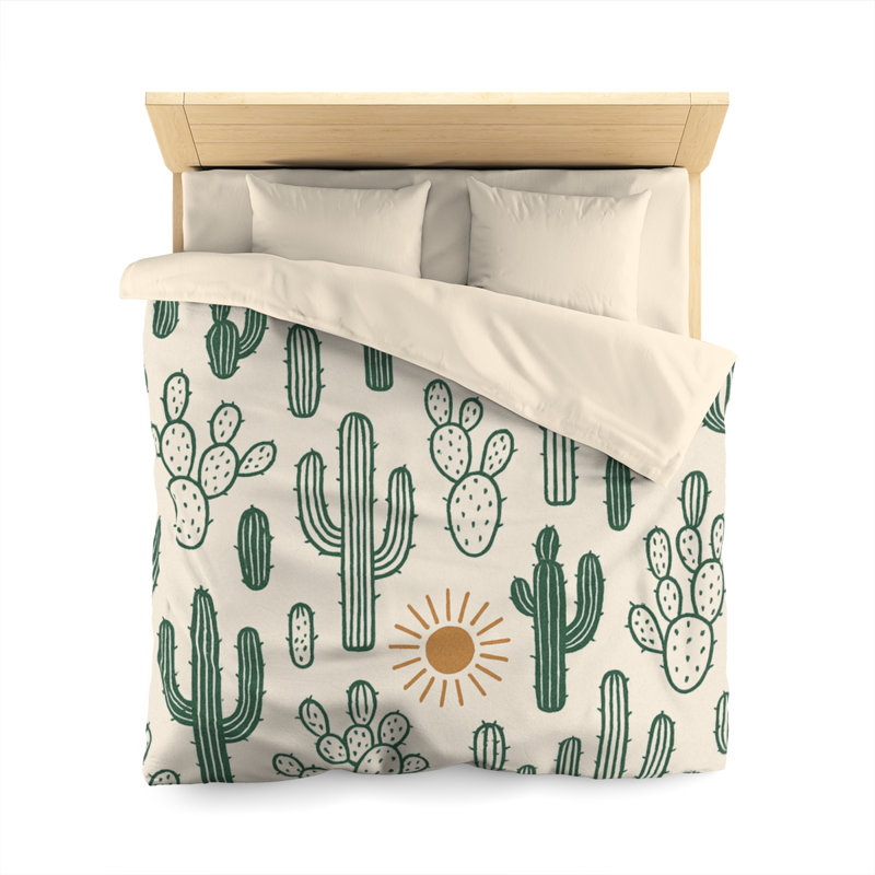 Microfiber Duvet Cover Boho Style, Design 17, Queen Duvet Cover, Green/Yellow/Cream