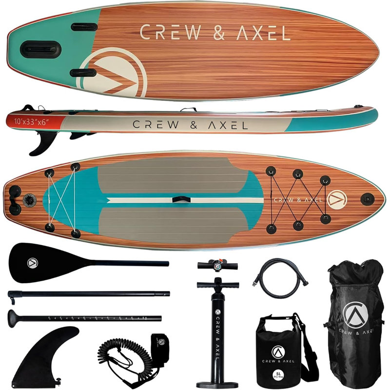 Ensemble de planche à pagaie de 10 pi (6,2 po) antidérapant avec sac à dos Crew & Axel, Bois foncé