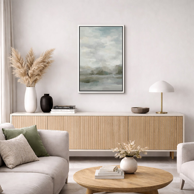 Décoration murale abstraite minimaliste nordique contemporaine, Cadre flottant blanc, H 24 po x l 16 po x P 1,5 po
