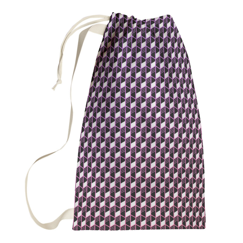 Sac à linge à rayures géométriques, Petit (H 64 po x l 20 po x P 1,5 po), Rose foncé