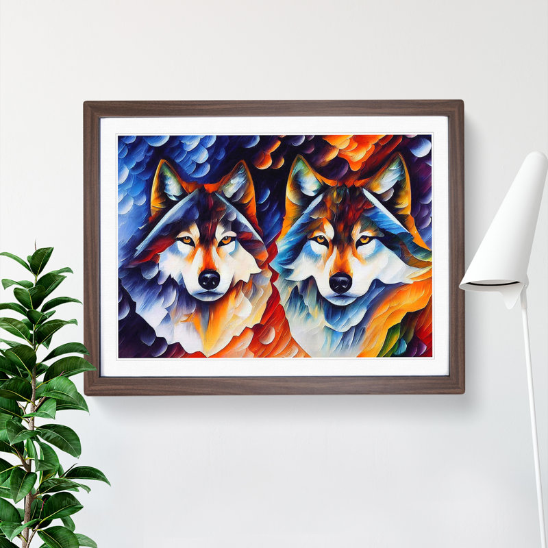 XH1022-10266X Wolf Painting Vol.1 Abstract - Single Picture Frame Print, 46cm H x 64cm W x 2cm D, Walnut Framed