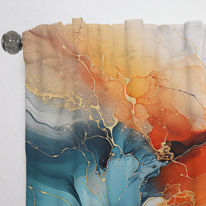 Rideau abstrait obscurcissant orange foncé Teal, L 52 po x L 84 po