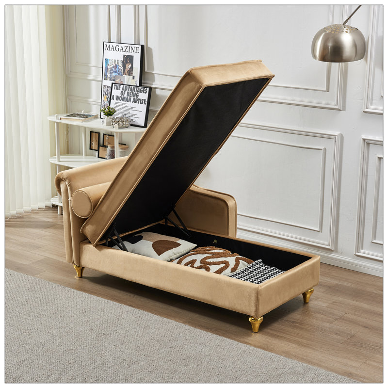 Chaise longue moderne avec revêtement en velours, Kaki
