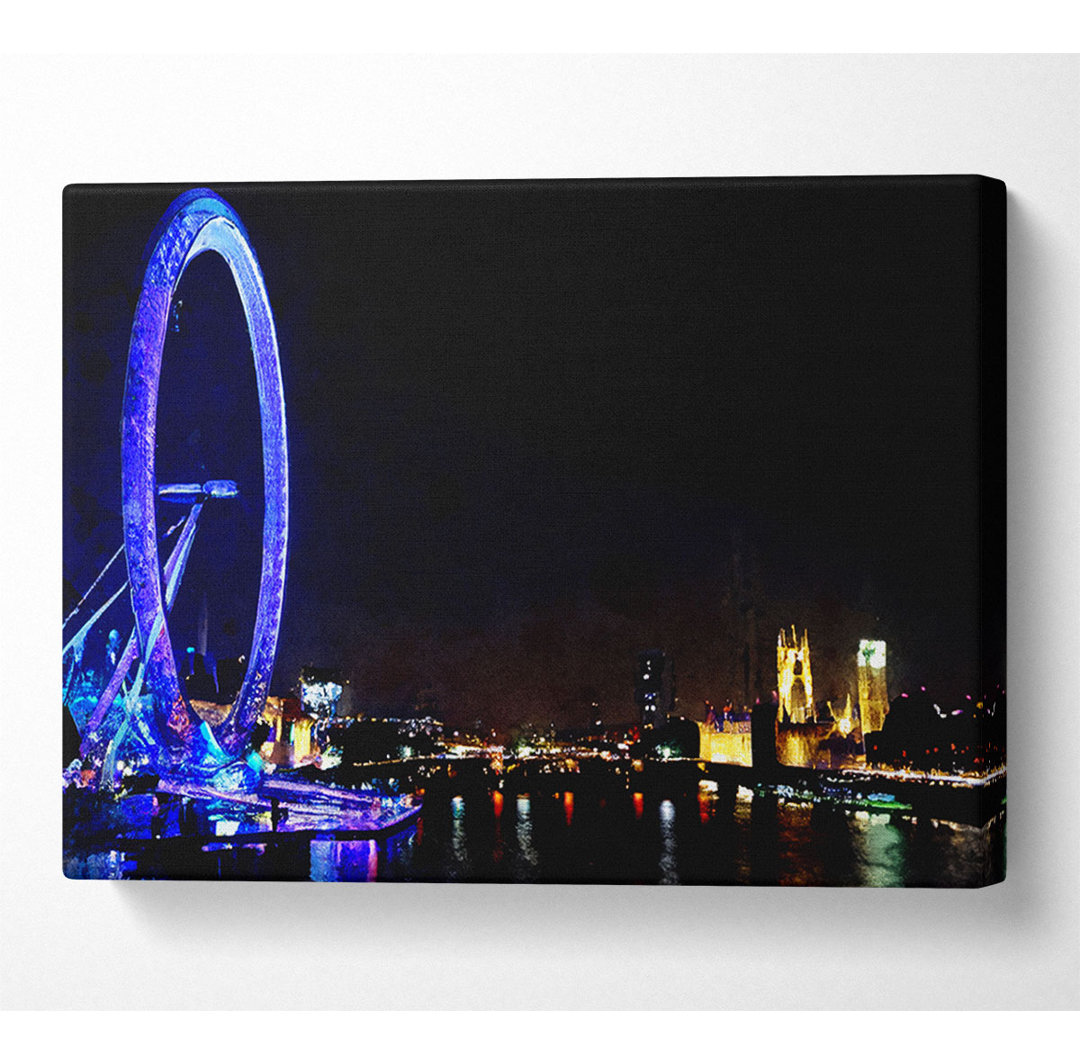 London Eye Blue Uk - Wrapped Canvas Kunstdrucke