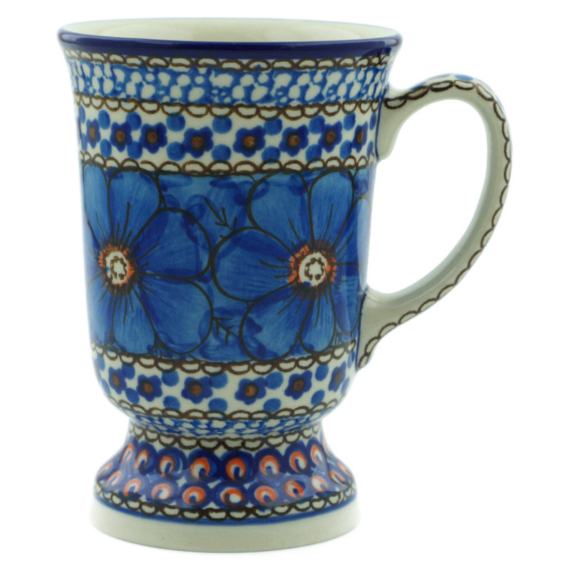 Grande tasse en grès poli 8 oz - Cobalt Poppies