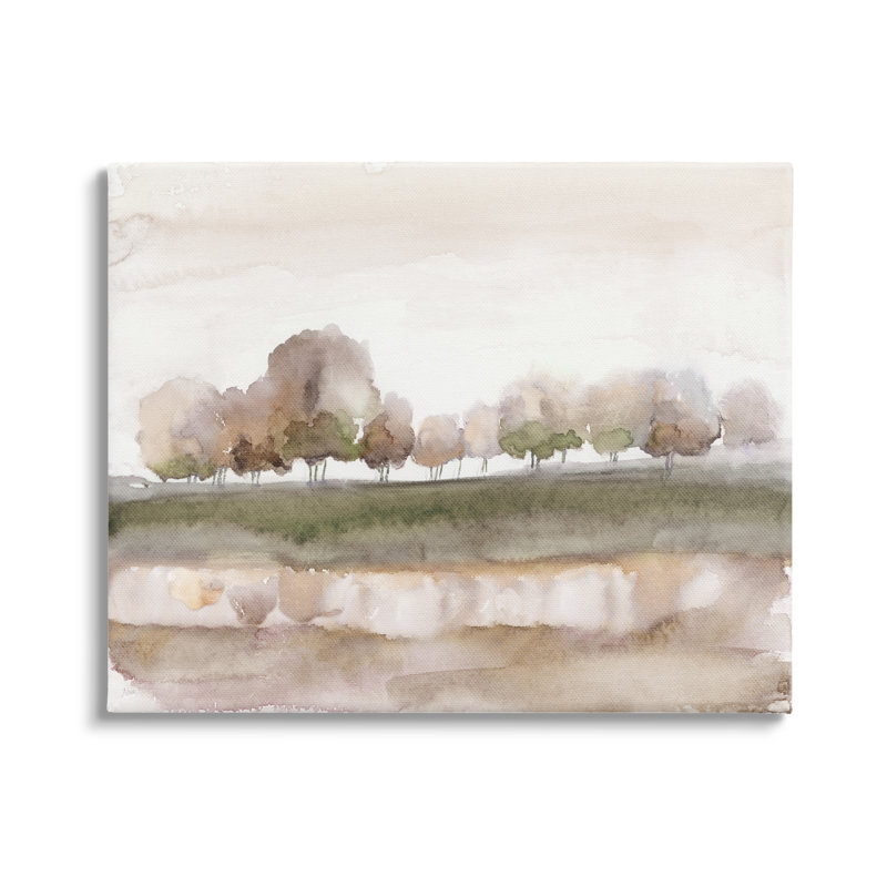 «Orchard Landscape Watercolor Scene» par Nan - peinture sur toile tendue, H 36 po x l 48 po x P 1,5 po