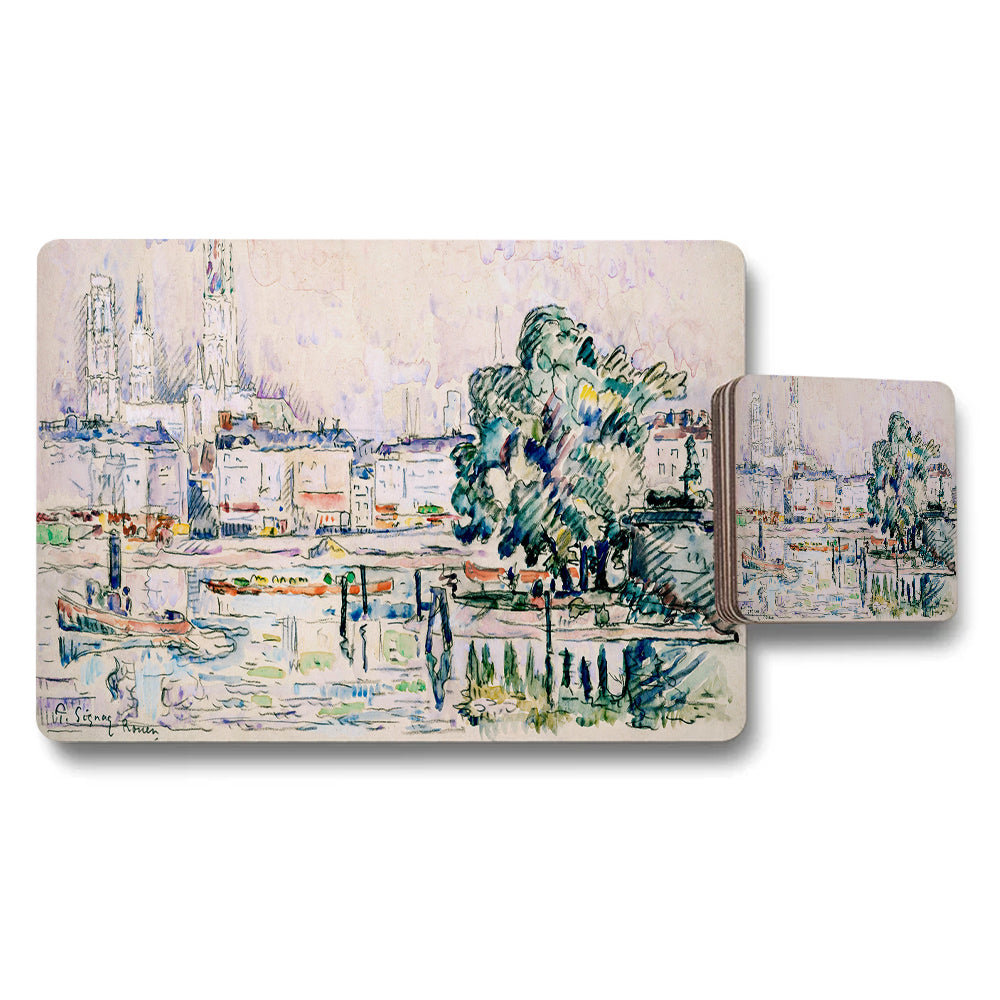 Cityscape Watercolor Placemat And Coaster Set For Dining