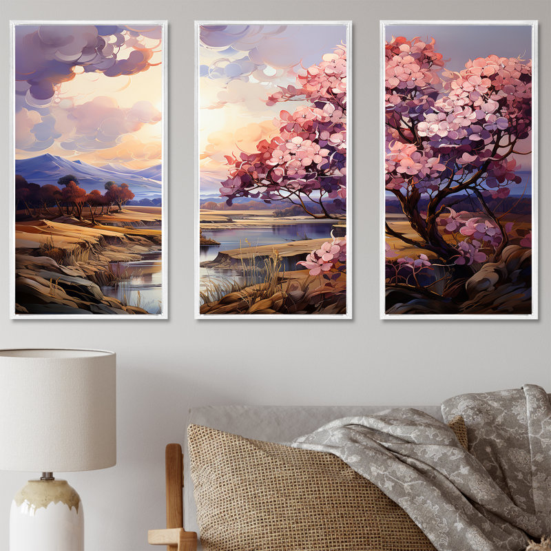 Iris Charm In Mountain - Ensemble de décorations murales Irises, H 40 po x l 60 po x P 1 po, Cadre flottant blanc