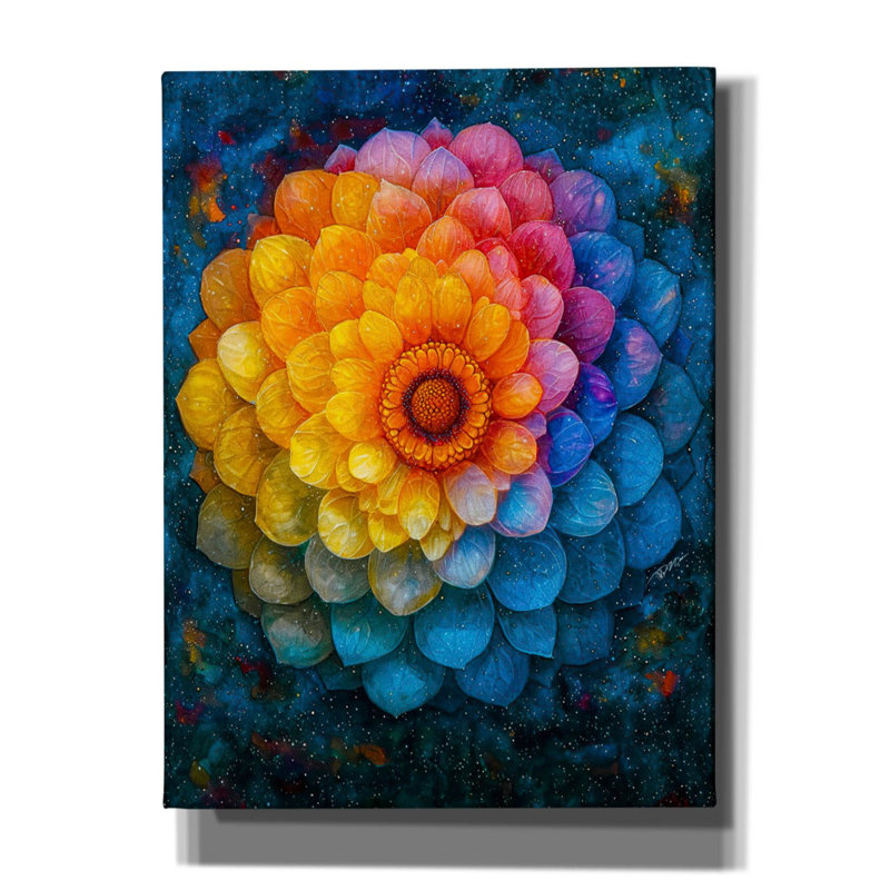 «Vibrant Water Color Mandala Flower 1» par Momart, art mural sur toile, H 16 po x l 12 po x P 0,75 po