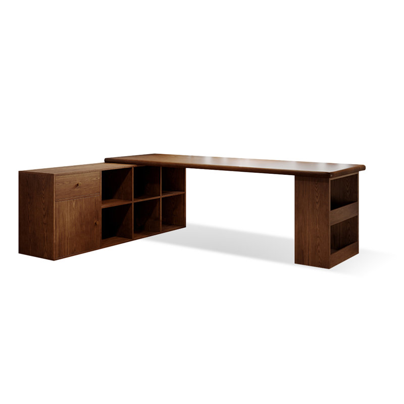 Nut-brown L-Shaped Solid Wood with 1 drawers desk, 29.53" H x 70.87" W x 57.09" D, Left Hand Return