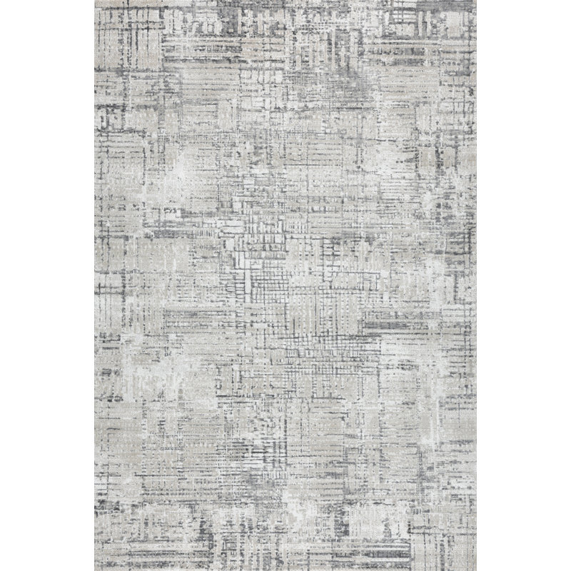 Leala Ivory & Gray Abstract High-Low Modern Rug, Ivory/Gray, 8'9" x 11'10"