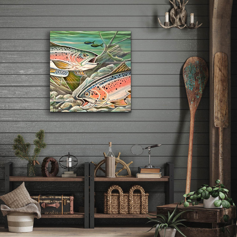 Toile tendue avec châssis 24 po x 24 po Studio Series Todd Laslo «Trouts», H 24 po x l 24 po