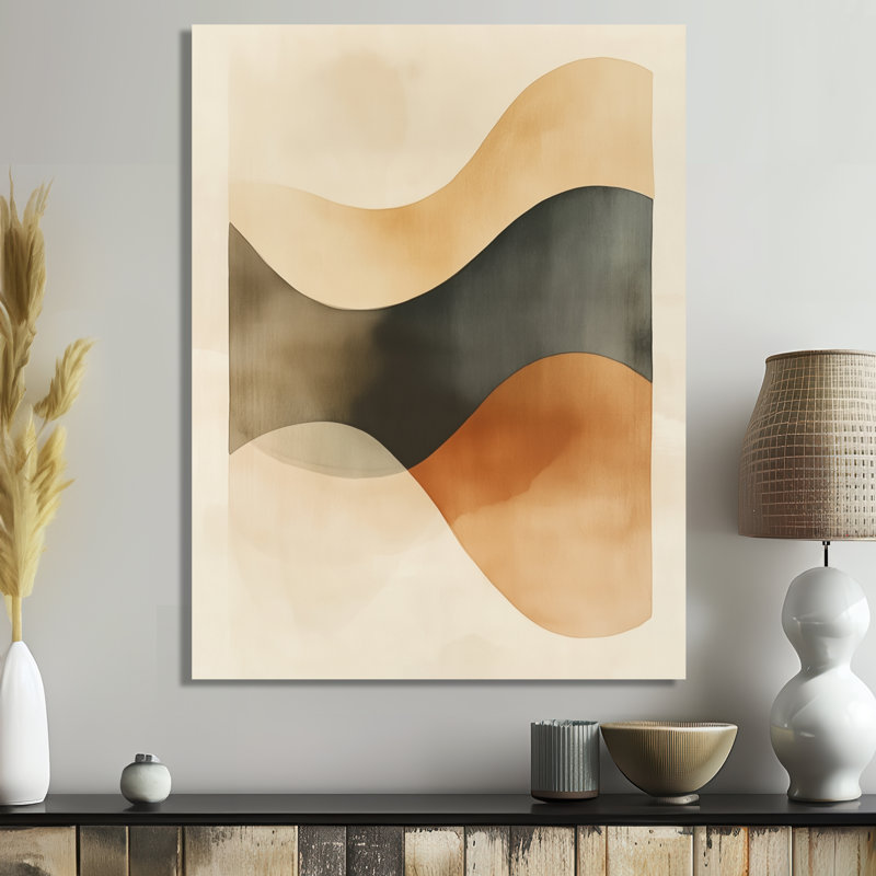 «Beige Minimal Curves - Abstract Shapes», art mural en métal, impression moderne sur métal, L 30 po x H 40 po