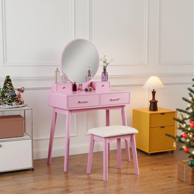 Wood Vanity and Stool Set