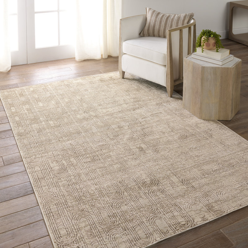  Tapis géométrique tissé à la machine en polypropylène / polyester doré / beige, Tapis de couloir 3 pi 3 po x 12 pi