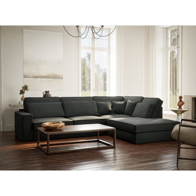 5 Seater Corner Sofa , Right Hand Facing, Navy Polyester