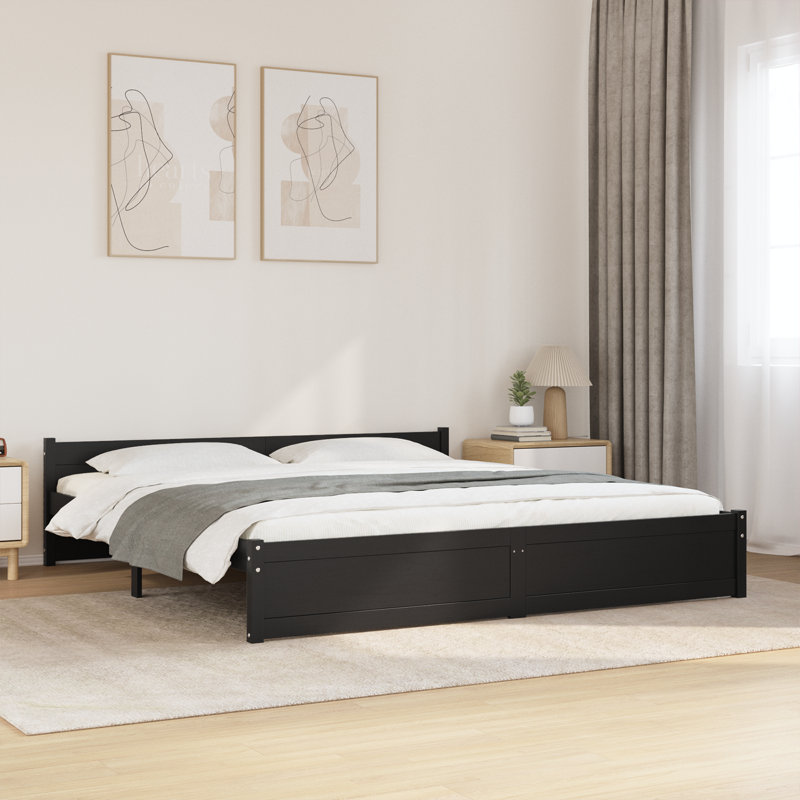 Bed Frame Solid Wood, Black, European Single (90 x 200cm)